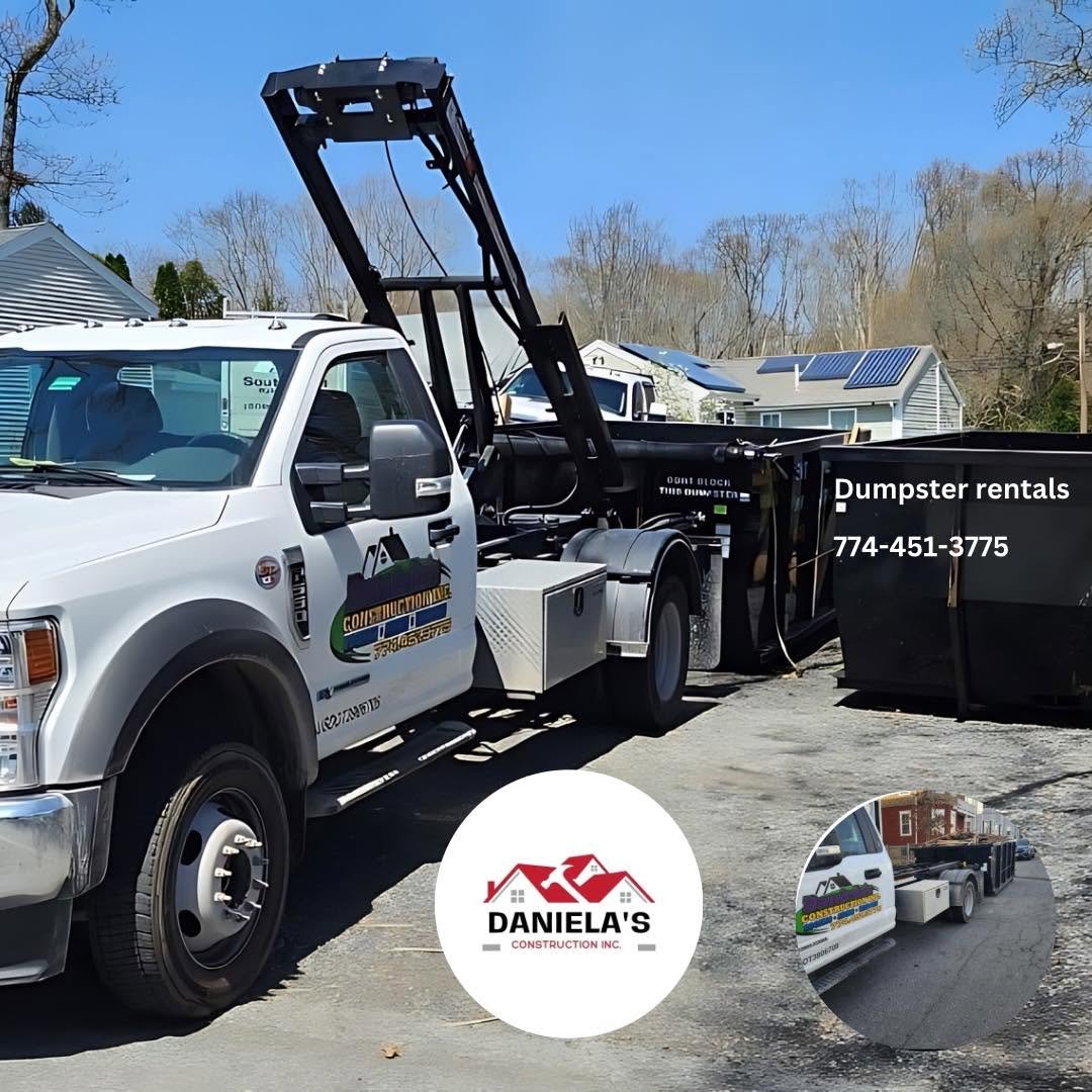 Daniela's Construction roll-off dumpster truck and dumpsters in Massachusetts