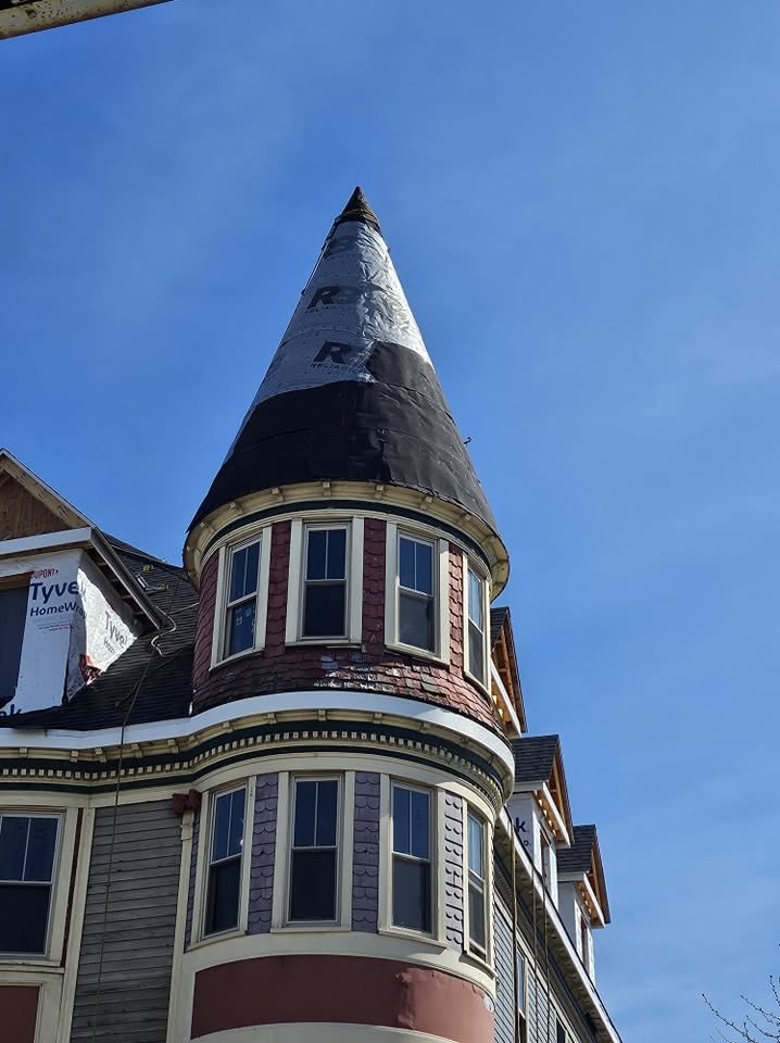 Projects New turret roof on a Victorian home in Massachusetts